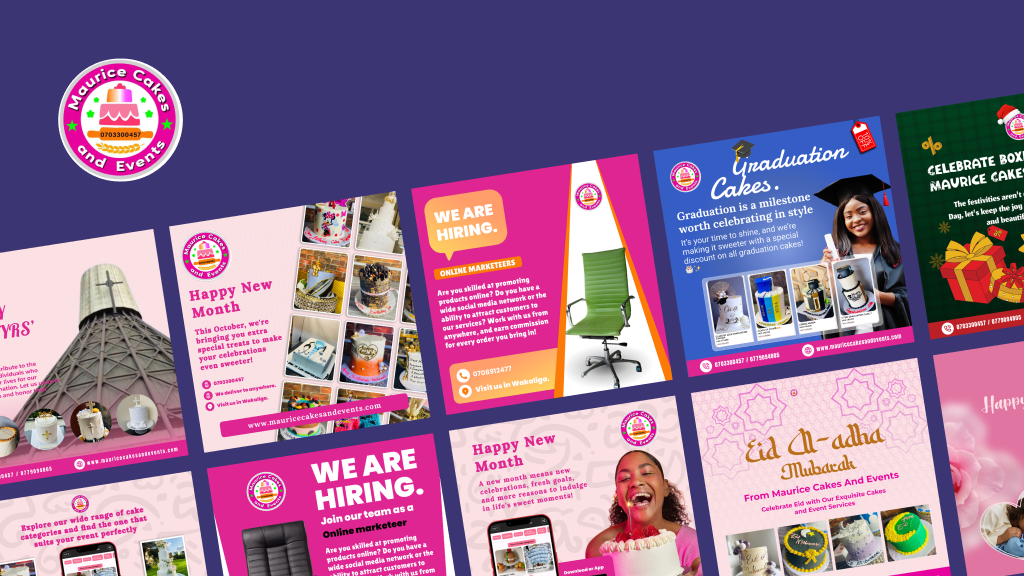 Social media graphics for Maurice Cakes & Events